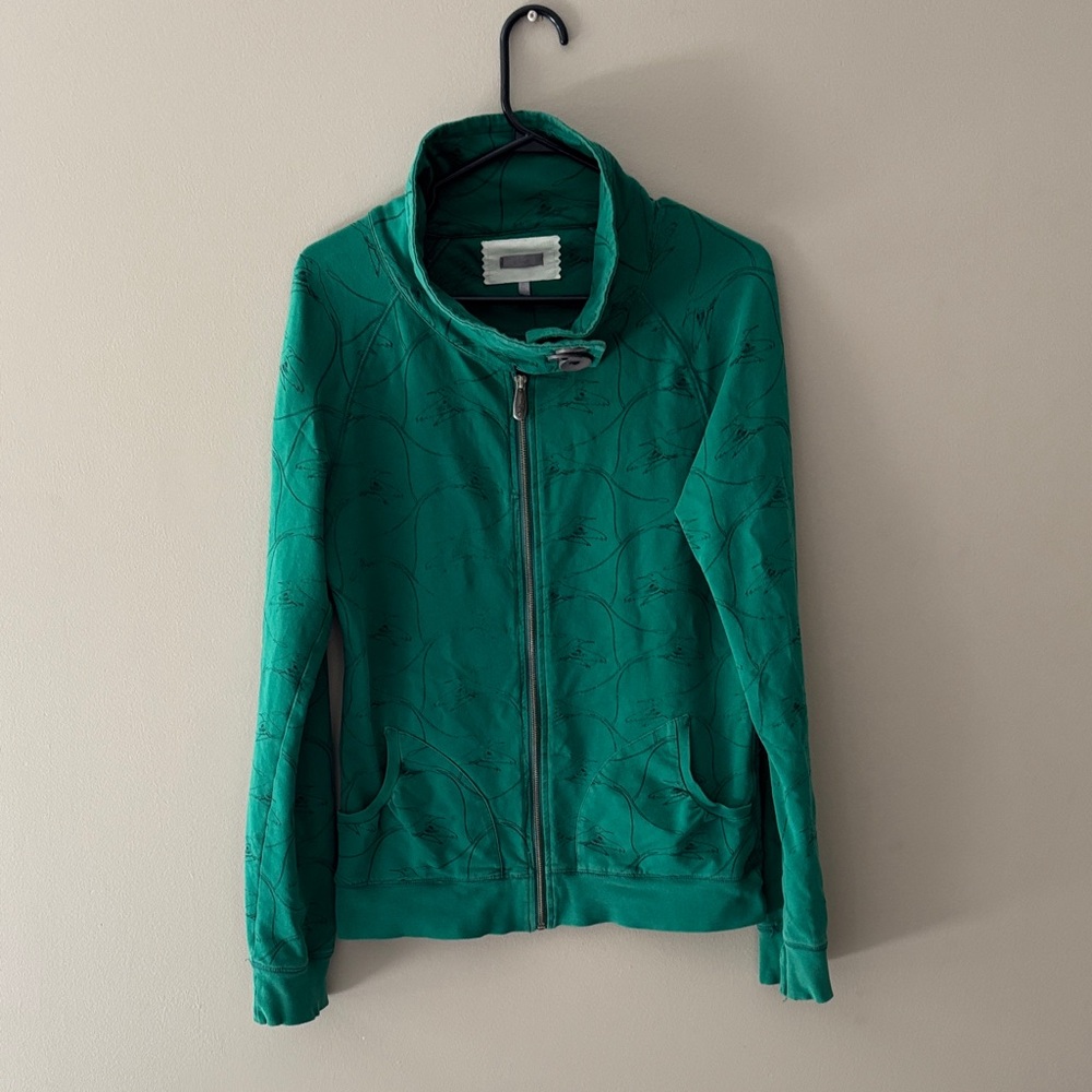 Green Zip-Up Hummingbird Print Sweatshirt
